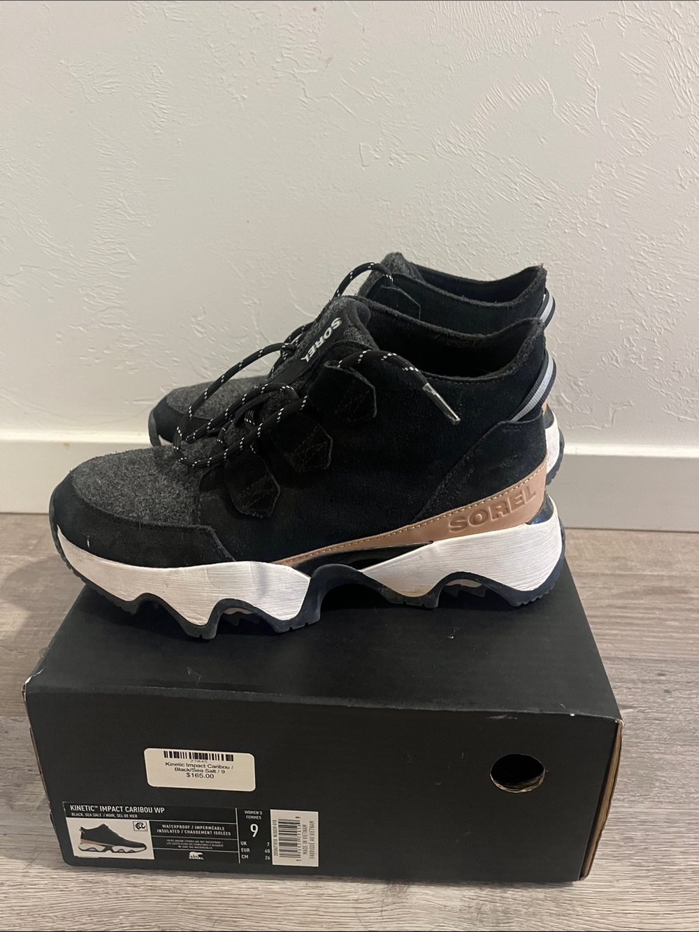 SOREL Kinetic Impact II Wonder Lace Sneakers Black Size 9 w/ Box